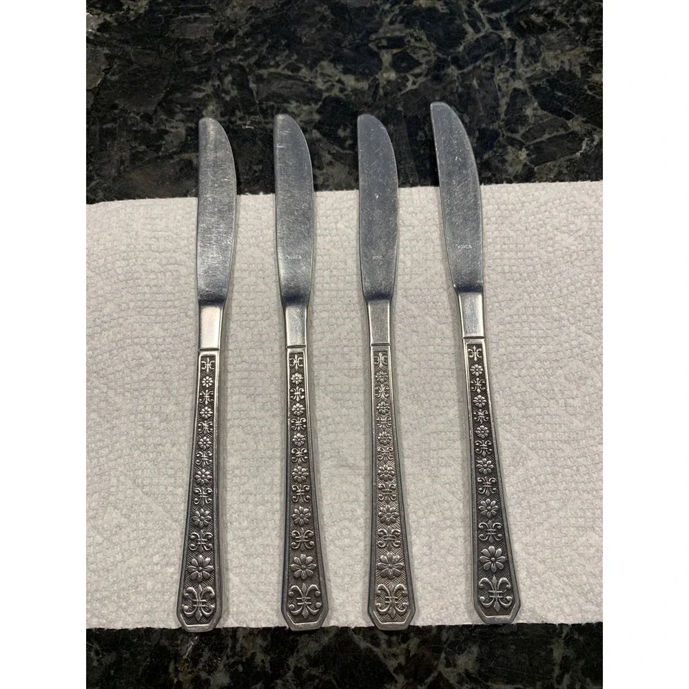Dinner knives 4 Interpur FLORENZ Stainless Flatware Flowers Texture Black Accent